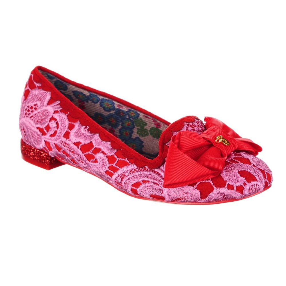 Irregular Choice | Sulu Lace Bow Flats | Red | US7/EU 38 | New With Box